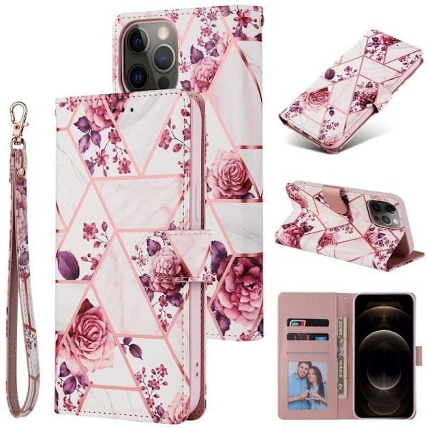 iPhone 12 / 12 Pro Trendy Pung-etui Sparkle 4-KOMPARTMENT Rosa