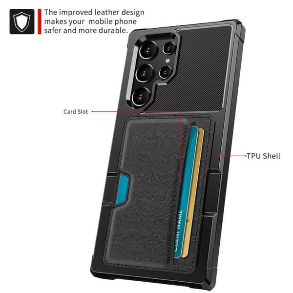 Samsung S22 Ultra Stöttåligt Skal med Kortfack Solid V2 Svart