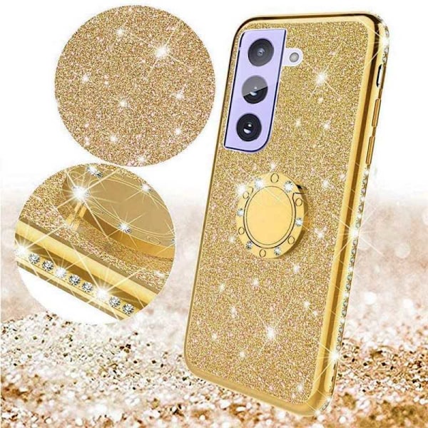 Samsung S21 stødabsorberende cover med ringholder Strass Rosenguld