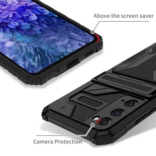 Samsung S20 FE Iskunkestävä kansi Jalusta ja korttipaikka ThinArmor V3 Black