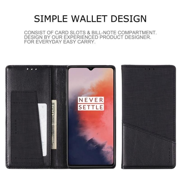 OnePlus 7T elegant etui i PU-læder med RFID-blok Black