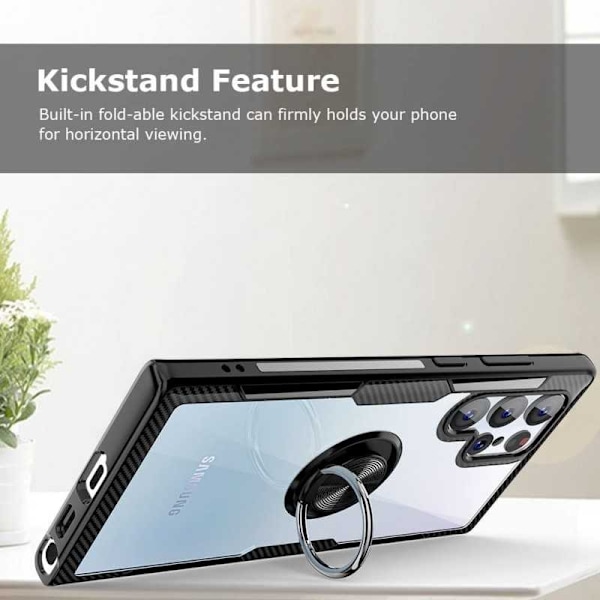 Samsung S22 Ultra Practical iskunkestävä kotelo sormustelineellä V4 Black
