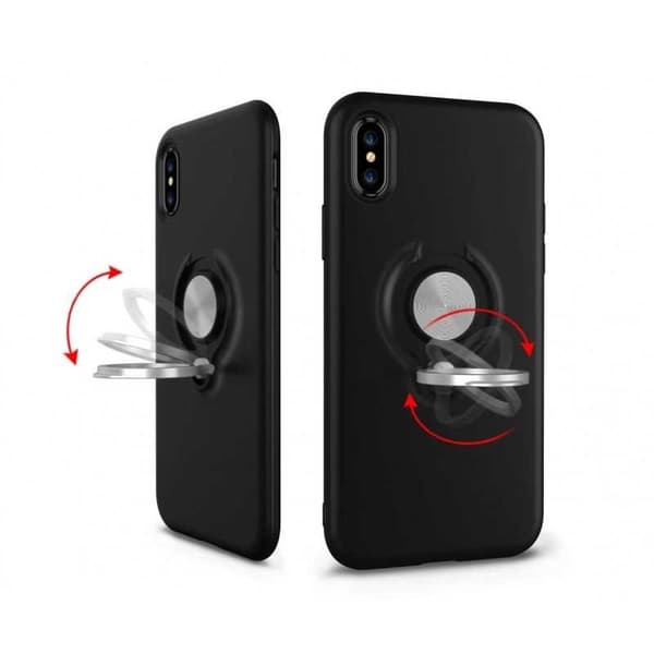 iPhone X Iskunkestävä mattamusta suojus sormustelineellä Svart