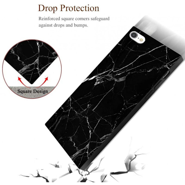 iPhone 7 Plus / 8 Plus Tyylikäs Marble Shell Square Svart