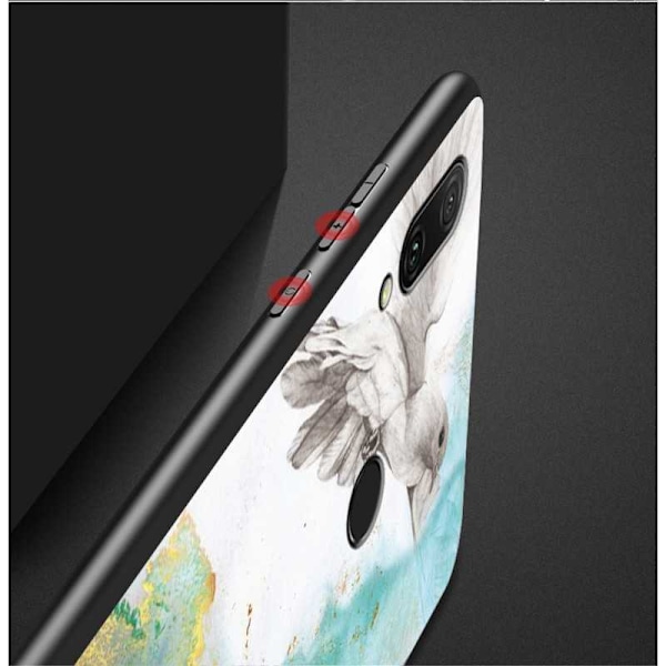 Xiaomi Redmi Note 7 Marble Shell 9H hærdet glas bagside glas bagside V2 Black Svart/Vit