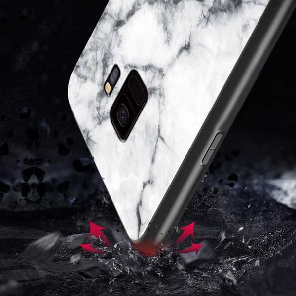 Samsung S9 Marble Shell 9H Tempered Glass Back Glassback V2 Black Svart/Vit