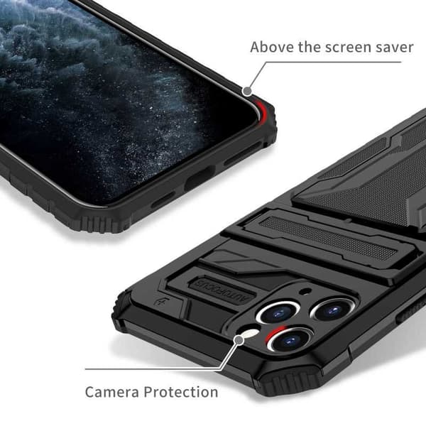 iPhone 11 Pro Max Iskunkestävä kansi Jalusta ja korttipaikka ThinArmor V3 Black
