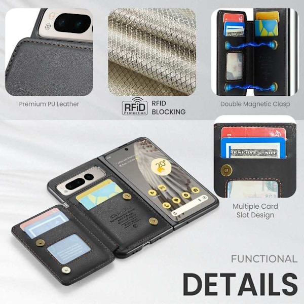 CaseMe Shockproof Cover Kortholder Stander 4-rums Google Pixel Fold Sort
