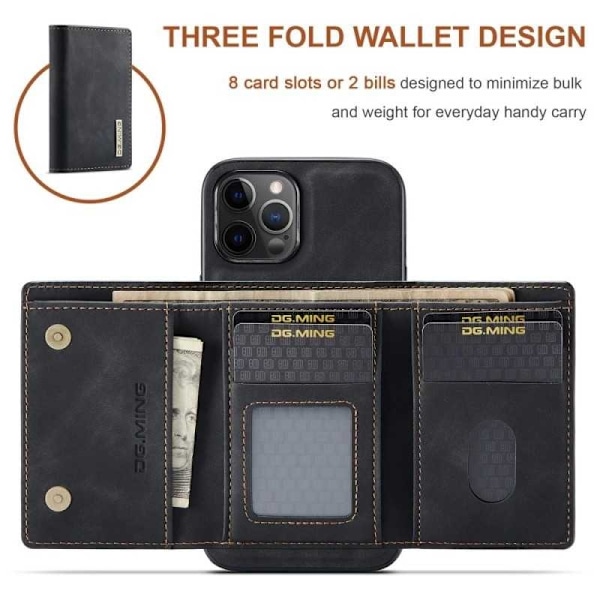 8-SLOT iPhone 13 Pro Max stødsikkert cover med magnetisk kortholder DG.MING Afmonter Black
