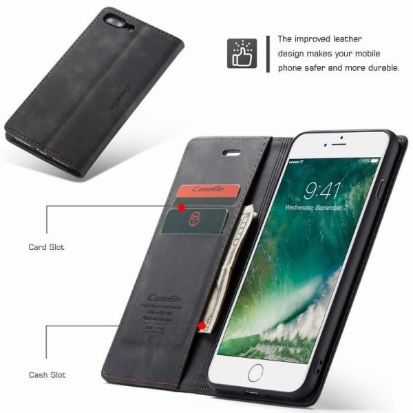 iPhone 8 Plus Elegant Flip Cover CaseMe 3-RUMMET Black