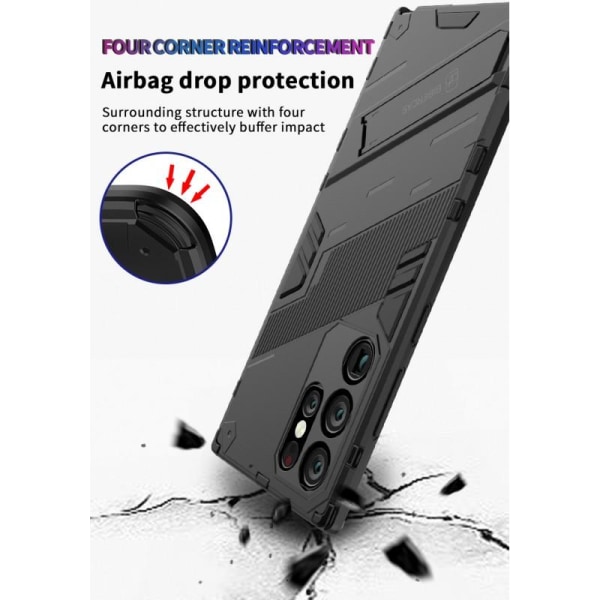 Samsung S22 Ultra Shockproof Cover med Kickstand ThinArmor V2 Mörkgrön