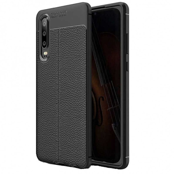 Huawei P30 Stöttåligt & Stötdämpande Skal LeatherBack Svart