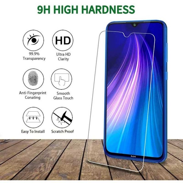 Xiaomi Redmi Note 8 Hærdet glas 0,26mm 2,5D 9H Transparent