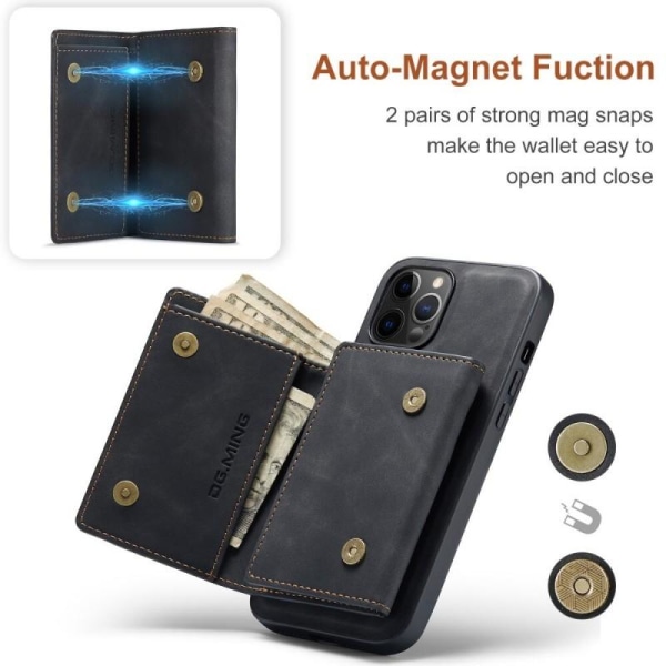 8-FACK iPhone 12 Pro Max Stöttåligt Skal med Magnetisk Korthålla Black