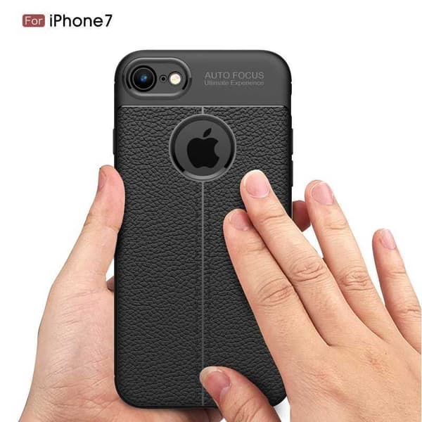 iPhone 7 Stöttåligt & Stötdämpande Skal LeatherBack Svart