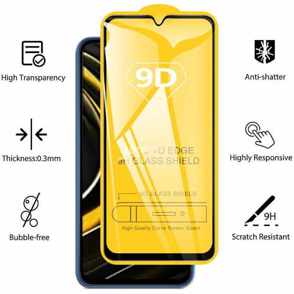 2-PAK Xiaomi Poco M3 hærdet glas 0,26 mm 2,5D 9H fuldramme Transparent