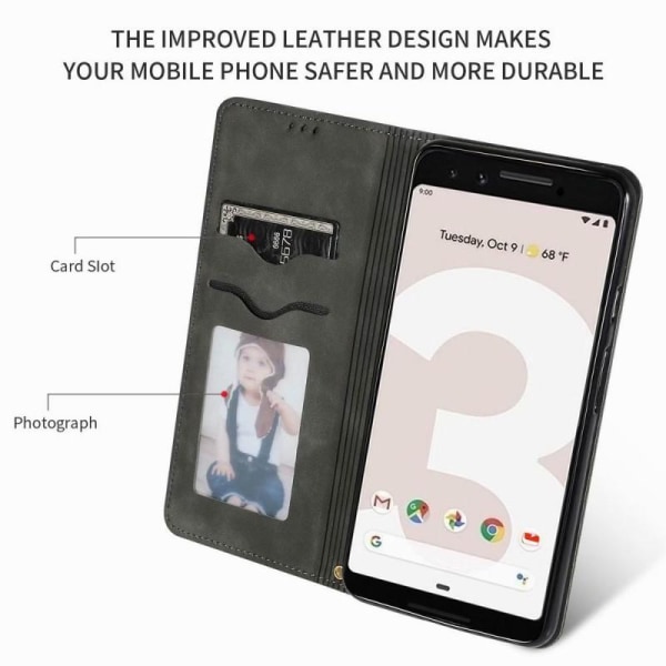 Google Pixel 3 XL Eksklusivt Flip Case Card-rom Suede Black