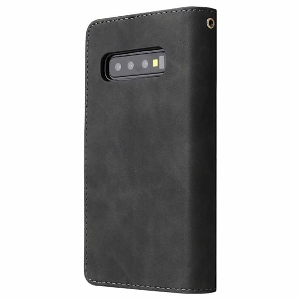 Samsung S10 Plus Multifunktionellt Plånboksfodral Zipper 8-Fack Svart