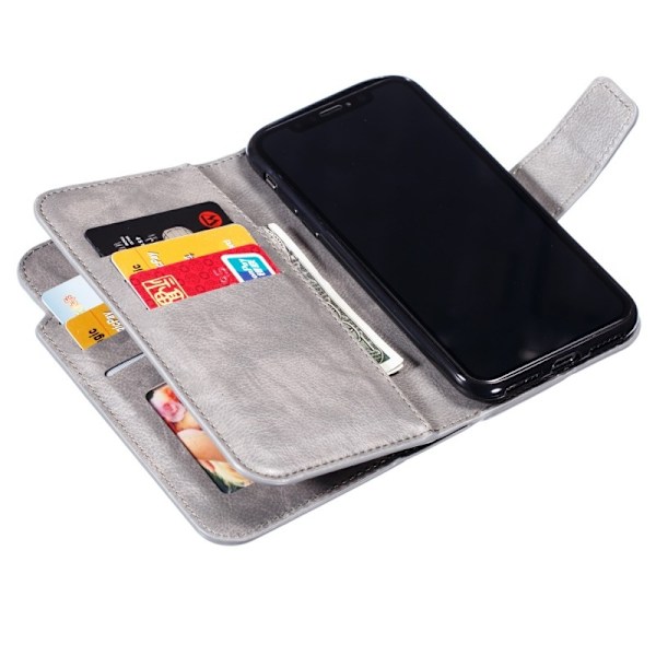 iPhone 11 Pro Praktisk Plånboksfodral med 12-Fack Array V4 - Grå