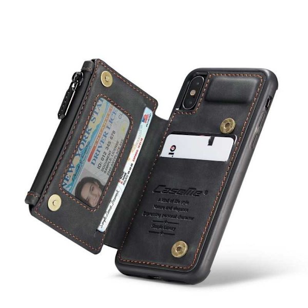 iPhone XS Case Kortholder & Lynlås 4-KOMPARTMENT CaseMe Flippr Black