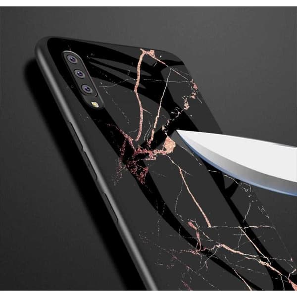 Samsung A7 2018 Marble Shell 9H karkaistu lasitausta Glassback V2 Black Variant 2