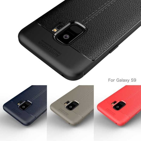 S9 Plus Stöttåligt & Stötdämpande Skal LeatherBack Svart