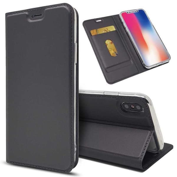 iPhone XS Max Flip Case Skin Pro korttilokerolla Svart