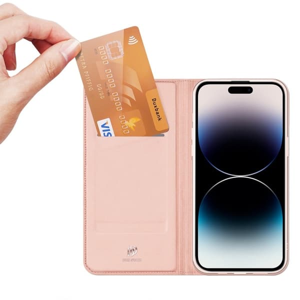 iPhone 15 Pro Dux Ducis Skin Pro Flipfodral med Kortfack - Roseguld