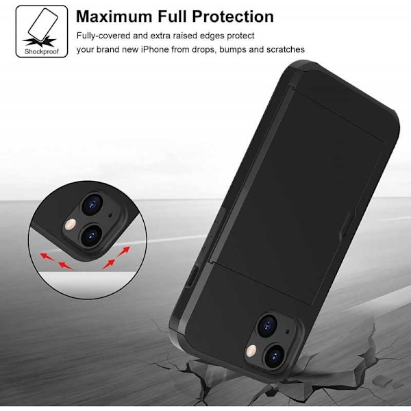 iPhone 13 iskunkestävä kotelo korttipaikalla Black