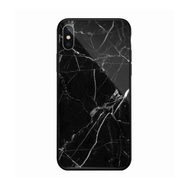 iPhone XS / X Marble Shell 9H hærdet glas bagside af glas Black Variant 2