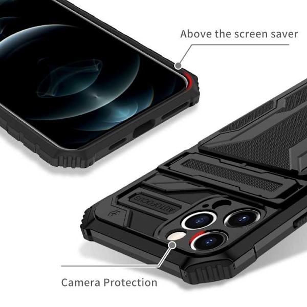 iPhone 12 Pro Max Slagfast Shell Kickstand & kortrum ThinArmor V3 Black