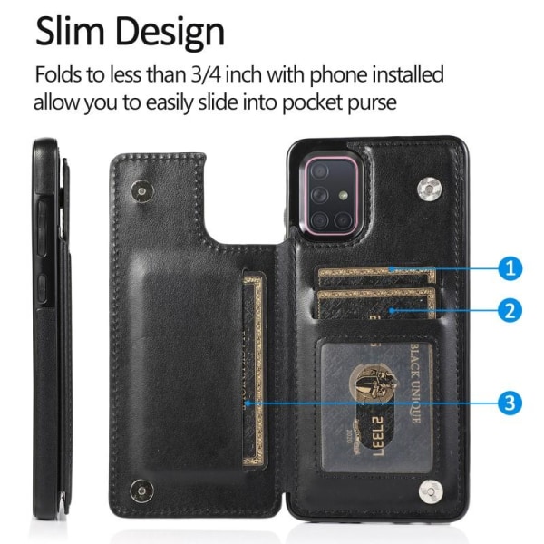 Samsung A71 Støtsikker deksel kortholder 3-POCKET Flippr V2 Black