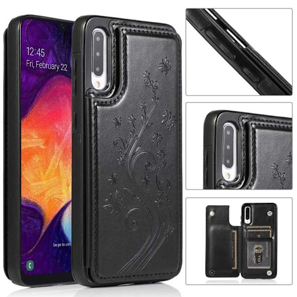 Samsung A50 Stöttåligt Skal Korthållare 3-FACK Flippr V2 Svart Svart