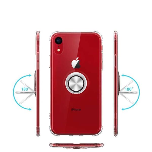 iPhone XR Iskunkestävä suojus sormustelineellä Fresh Transparent