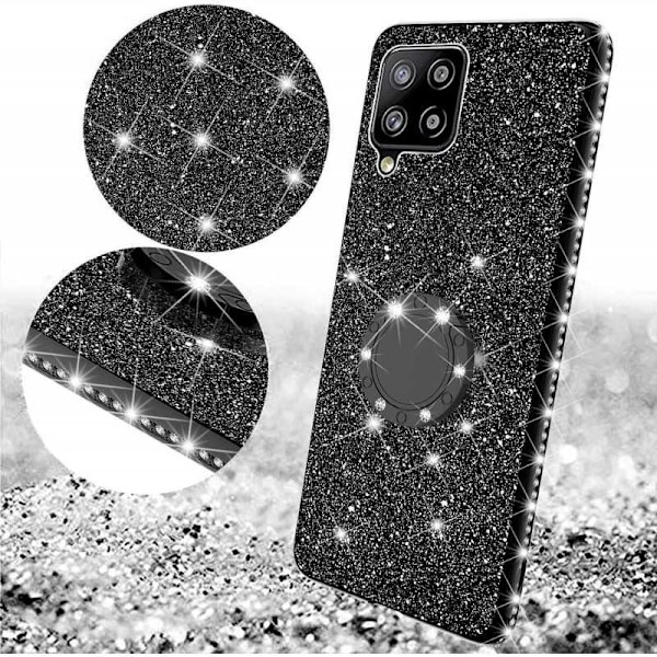 Samsung A12 5G stødabsorberende cover med Ring Holder Strass Rosenguld