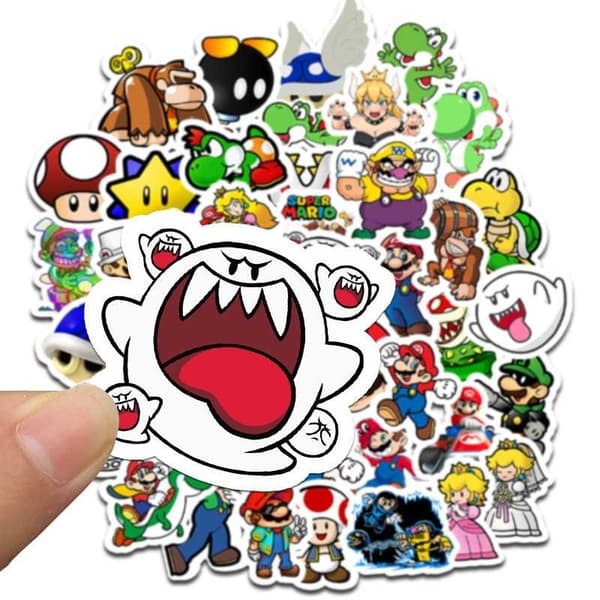 50 PACK Nintendo Super Mario vedenpitävät tarrat White