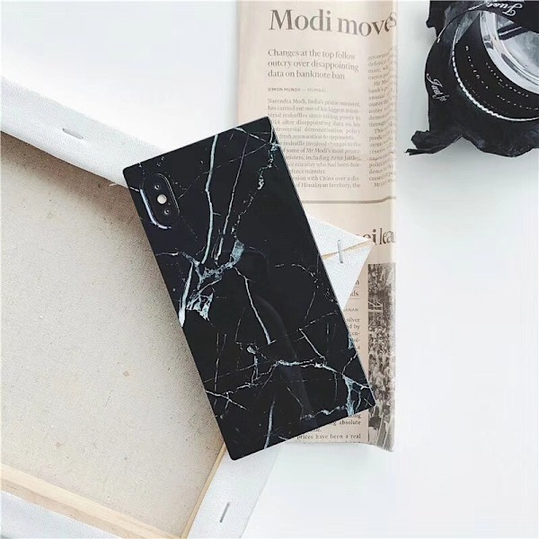 iPhone X / XS Stilfuld Marble Shell Square Svart