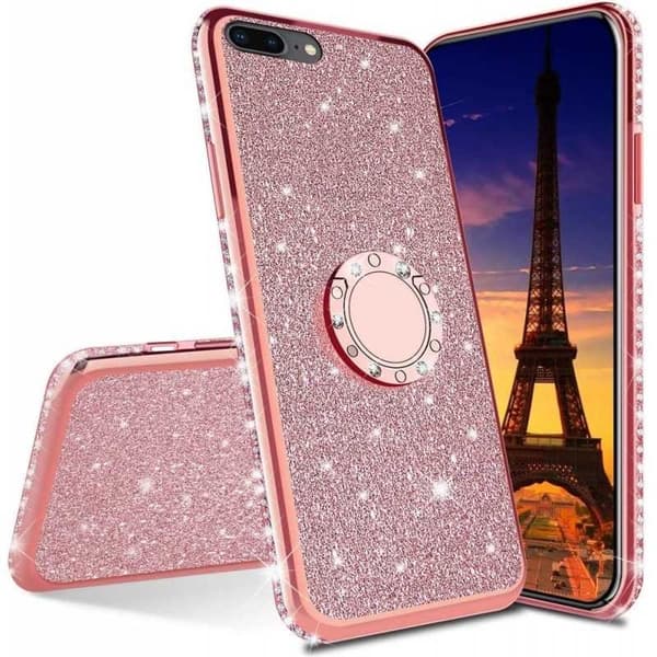 iPhone 7 Plus / 8 Plus Stötdämpande Skal med Ringhållare Strass Rosenguld