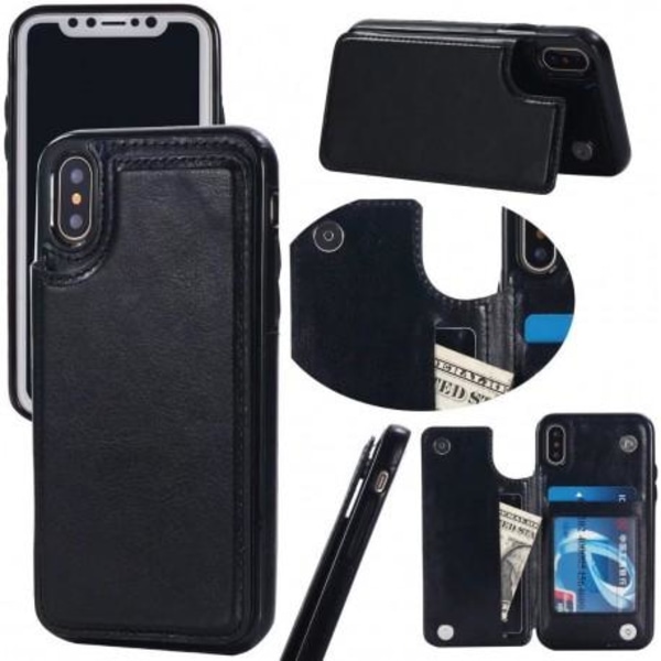 iPhone XS Max Shockproof Case Kortholder 2-POCKET Flippr® Svart