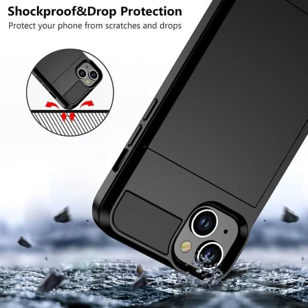 iPhone 14 Max Stöttåligt Skal med Kortfack Black
