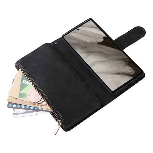 Google Pixel 7a Multifunktionellt Plånboksfodral Zipper 8-Fack Svart