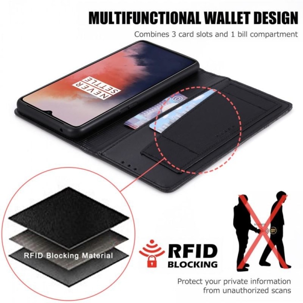 OnePlus 7T elegant etui i PU-læder med RFID-blok Black