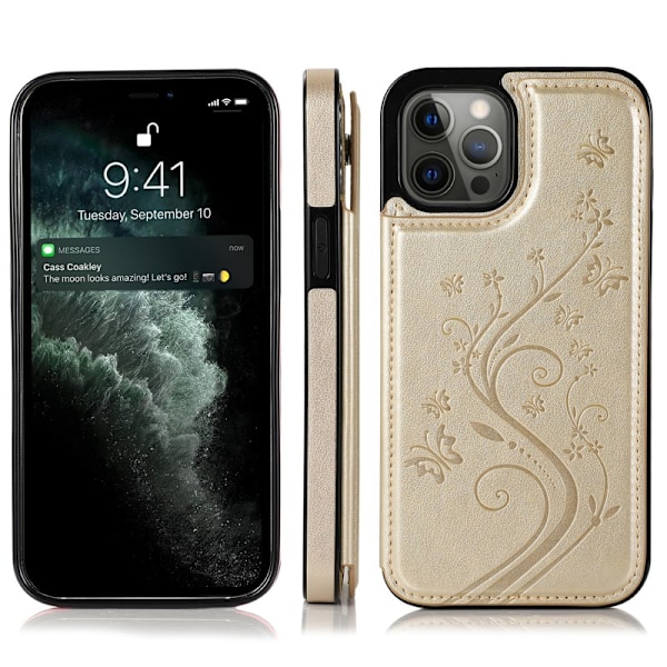 iPhone 12 / 12 Pro Stöttåligt Skal Korthållare 3-FACK Flippr V2 - Guld
