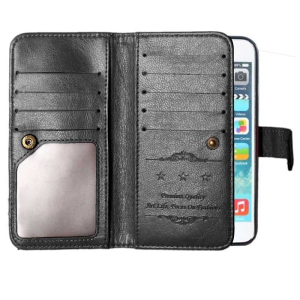 iPhone 6S Plus praktisk pung-etui med 11-bakker Svart
