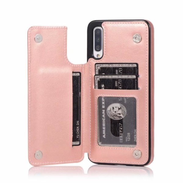 Samsung A50 Shockproof Cover Card Holder 3-SLOT Flippr Rose Gold Pink gold