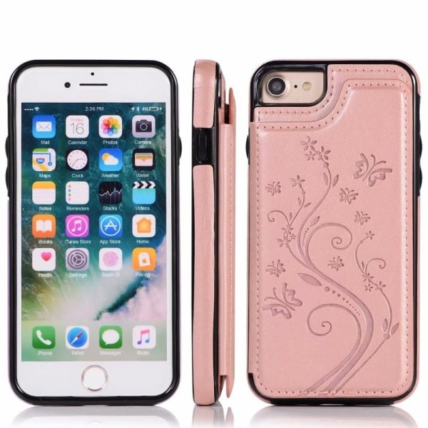 iPhone 8 Iskunkestävä Kotelo Korttiteline 3-POCKET Flippr V2 Pink gold