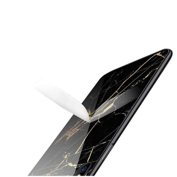 iPhone XS / X Marble Shell 9H hærdet glas bagside af glas Black Variant 2