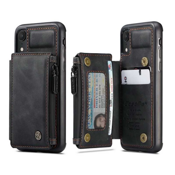 iPhone XR -kotelon korttipidike ja vetoketju 4-POCKET CaseMe Flippr Black