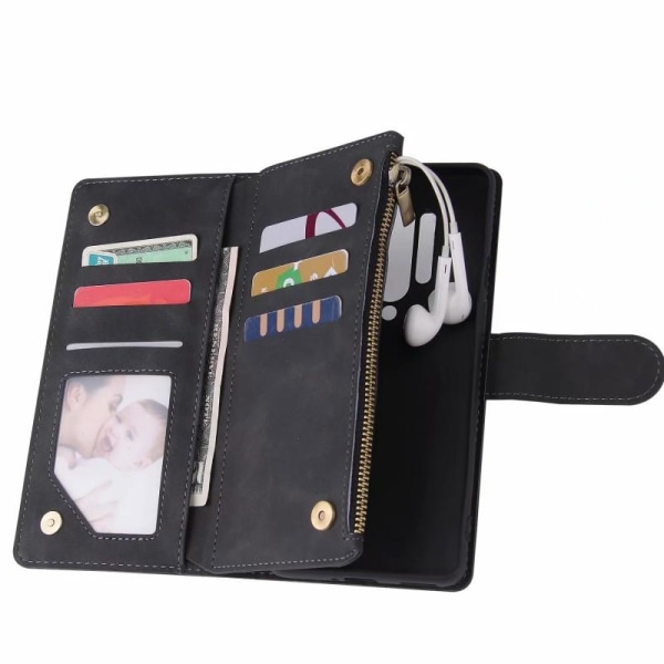 OnePlus 8 Pro monitoiminen lompakkokotelo, vetoketjullinen 8 tas Black