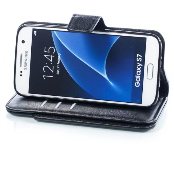 Käytännöllinen Samsung S7 -lompakkokotelo, jossa 12-taskuinen Ar Black
